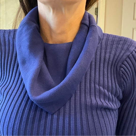 Cowl Neck Sweater, blue, soft, stretchy for multi size fit, w/ sunscreen, Sz S - Picture 8 of 8